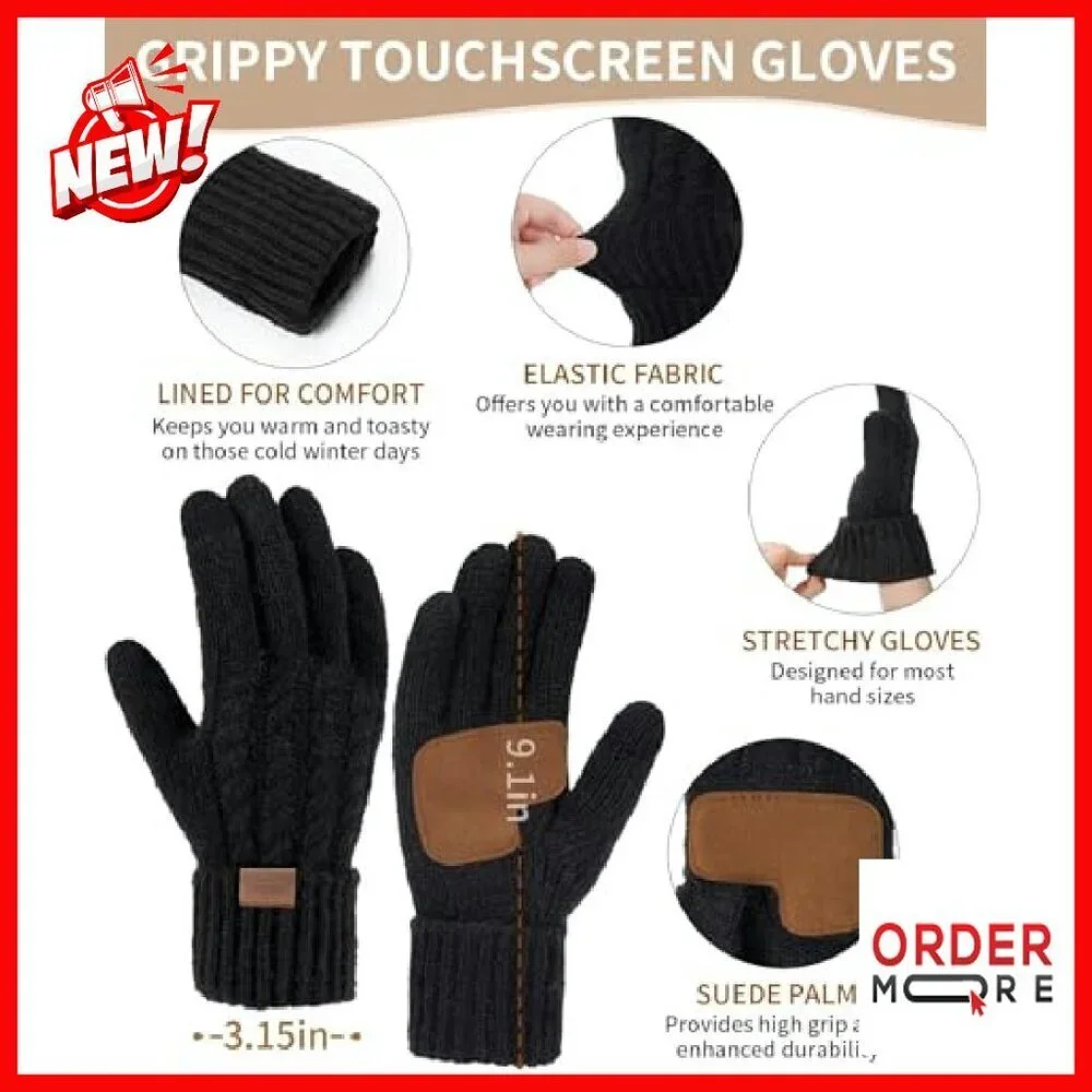 3-Piece Winter Set: Beanie, Scarf, Touchscreen Gloves - Acrylic